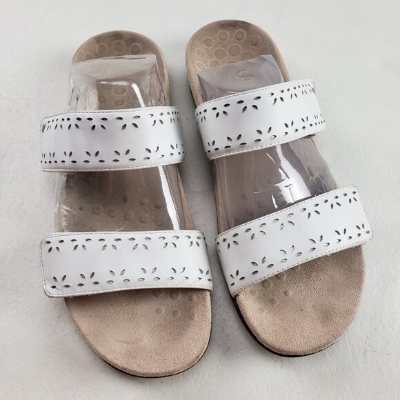 Vionic Randi Strappy Leather Sandal Womens 10 White Slide Adjustable Slip On - Picture 1 of 11